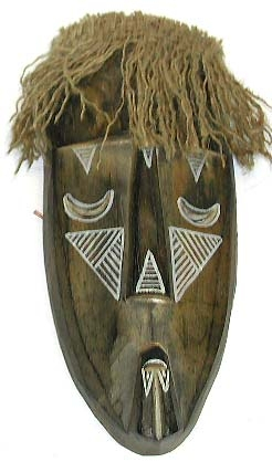 Tribal handcraft collection - rope hair white decor sleeping boy face wooden mask