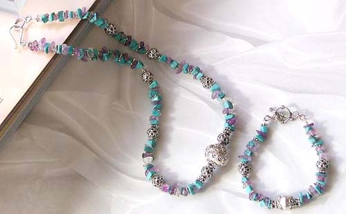 Canadian discount jewelry store wholesale bali jewelry set with amethyst and turquoise