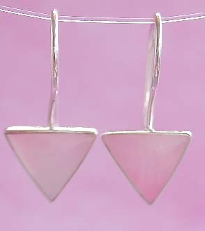Wholesale seashell jewelry, hook earring sterling silver with triangular pinkish mother of pearl sea