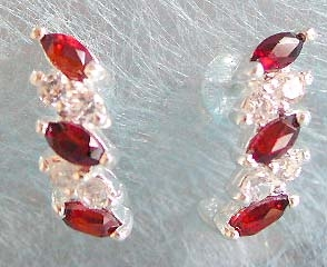 Silver jewelry Bali direct import, sterling silver stud earring with double garnet and cz stone inla