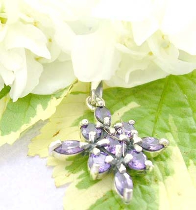 Online pendant store shopping purple cz forming in flower pattern design with 925 sterling silver pe