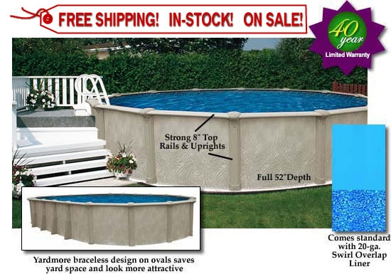 Bella 12'x24' Oval 52" Steel Pool with 8" Toprail with 20-ga. Swirl Bottom Overlap Liner (NL297-20)