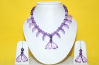 Violet handcrafted beaded jewelry with matching earrings
